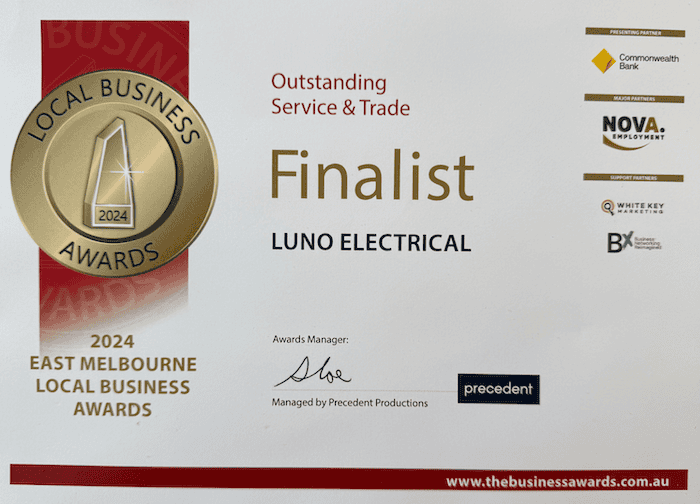 Local Business Awards Finalist Luno Electrical